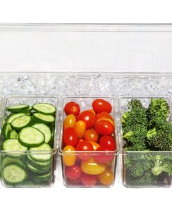 Ice Chilled 5 Compartment Condiment Server Caddy - Serving Tray Container with 5 Removable Dishes with Over 2 Cup Capacity Each and Hinged Lid | 3 Serving Spoons + 3 Tongs Included 28 91Hwz 4xL