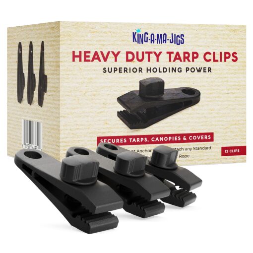 12 Pack - Heavy Duty Tarp Clips - Superior Holding Power- Lock Grip Gator Clamp Design - Secures Tarps, Tents, Awnings, Banners or Covers (12 Pack)