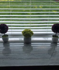 MyGift Tabletop Artificial Topiary Indoor Decor, Fake Plants Faux Purple Boxwood Ball Tree with White Planter Pots, Set of 2 17 91ILWl3w01L