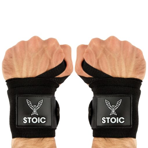 Stoic Wrist Wraps Weightlifting, Powerlifting, Cross Training, Bodybuilding with Thumb Loop. for Gym Workout, Men and Women Weight Lifting and Strength Training 18 Inches Black