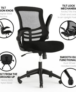 Flash Furniture Kelista Mid-Back Swivel Office Chair with Adjustable Lumbar Support and Seat Height, Ergonomic Mesh Desk Chair with Flip-Up Armrests, Black Black Mesh Set of 1 37 91IOQDEiAfL