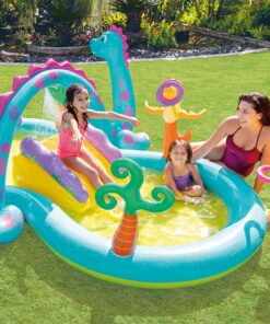 Intex Dinoland Inflatable Dinosaur Swimming Pool Kiddie Play Center with Water Slide, Dino Arch Water Sprayer, and Games for Ages 2 and Up, Multicolor 1 31 91IZ EDOwcL