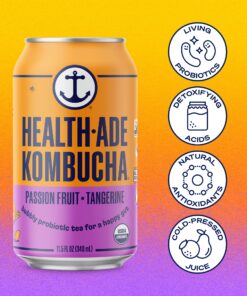 Health-Ade Canned Kombucha Tea Organic Drink, Fermented Tea with Living Probiotics, Detoxifying Acids, Supports Gut Health, Non-GMO, Vegan, Gluten Free, 12 Pack (11.5 Fl Oz Cans), Passion Fruit-Tangerine Kombucha in Cans 12 91IhCUvWsRL