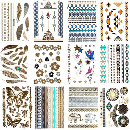 60 SHEETS - Lola Tatt Premium Sheets of Metallic Temporary Tattoos Gold, Silver and Multi-Colored. Group 3