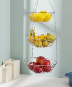 Home Basics Kitchen 3 Tier Wire Detachable Customizable Round Hanging Fruit Baskets , Heavy Duty, Space Saving, Chrome Finish 16 91J26TqMTPL