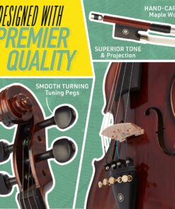 Mendini By Cecilio Violin - MV500+92D - Size 4/4 (Full Size), Black Solid Wood - Flamed, 1-Piece Violins w/Case, Tuner, Shoulder Rest, Bow, Rosin, Bridge & Strings - Adult, Kids Size: 4/4 (Full Size) 47 91J2et1KmS