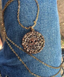 MASTER USA - COIN - Coin Necklace, Antique Gold Alloy Metal Medallion, Includes Black Nylon Neck Cord, Perfect for Cosplay, Pirates, Caribbean, Aztec, Skull, Fantasy - COIN, Small 32 91J9 aycJBL