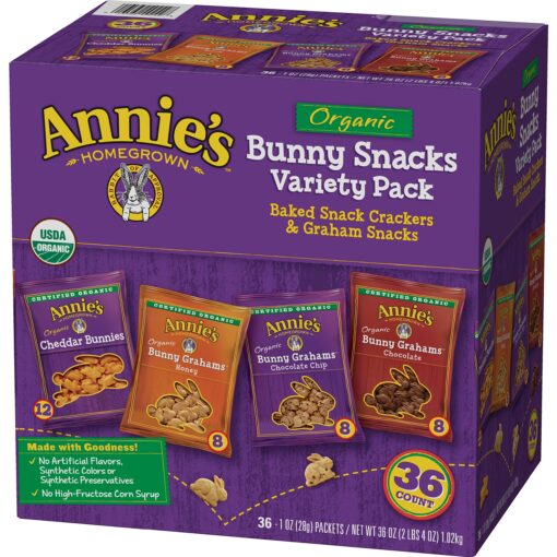 Annie's Homegrown Organic Variety Pack, Cheddar Bunnies and Bunny Graham Crackers Snack Packs, 36 (1 oz.) Pouches 36 Count (Pack of 1)