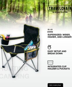 TravelChair Big Kahuna Chair, Supersized Camping Chair, 800lb Capacity, Black, One Size (599) Brown/Lime 14 91JDKqt41bS