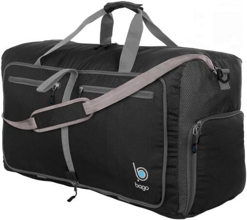 Bago Duffel Bags for Traveling - 80L Medium Duffle Bag for Travel with Shoe Compartment | Durable, Foldable & Lightweight | Explore the World in Style & Convenience (Black) Black