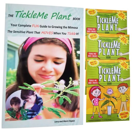 TickleMe Plant Seed Packets (3) and Free Complete Care Book - Grow The Only Plant That Closes Its Leaves When You Tickle It | Adult TickleMePlant can Also Produce Pink Cotton Flowers |