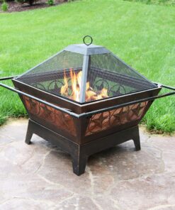 Alternative view of Sunnydaze Northern Galaxy 32-Inch Heavy-Duty Square Fire Pit with Cooking Grill Grate, Spark Screen, and Fireplace Poker