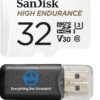 SanDisk 32GB High Endurance Video Monitoring Card (SDSDQQ-032G-G46A) Bundle for Dashcam and Surveillance Video with Adapter with (1) Everything but Stromboli (TM) Card Reader