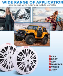 Pyle 6.5 Inch Dual Marine Speakers - 2 Way Waterproof and Weather Resistant Outdoor Audio Stereo Sound System with 200 Watt Power, Poly Carbon Cone and Butyl Rubber Surround - 1 Pair - PLMR62 (White) 25 91JVbvnt4yS