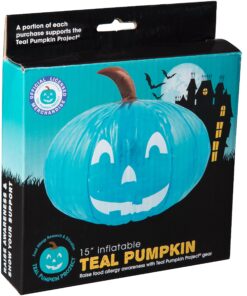 Teal Pumpkin 15" Inflatable for Halloween Decorations - Blow Up Indoor/Outdoor Jack O Lantern Decor - Official Teal Pumpkin Project Gear - Decorations for Fall 16 91Jbg YwXfL