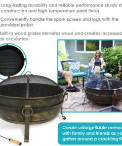 Sunnydaze 34-Inch Cauldron Style Outdoor Fire Pit Bowl with Spark Screen, Log Poker, and Wood Grate - Dark Bronze Finish 34 in 25 91JhPIInJLL