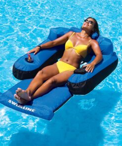 Swimline Inflatable Durable Fabric Swimming Pool Floating Lounger Chair with Armrest, Backrest, and Built-in Cupholder for Adults and Kids, Blue 16 91JiAirWYxL