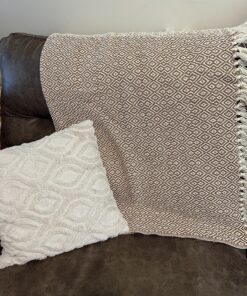 DII Rustic Farmhouse Double Diamond Woven Throw, 50x60, Stone 30 91Js6EOeH2L