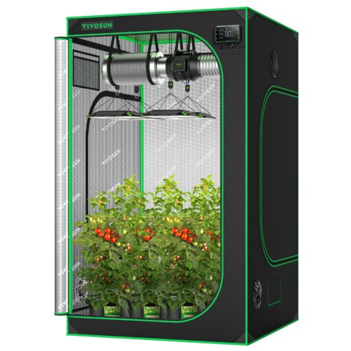 VIVOSUN S448 4x4 Grow Tent, 48"x48"x80" High Reflective Mylar with Observation Window and Floor Tray for Hydroponics Indoor Plant for VS4000/VSF4300 48"x48"x80" Black