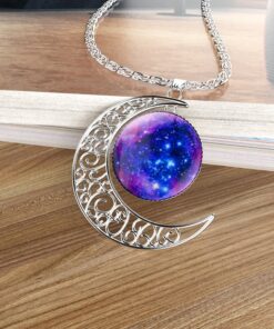 Luvalti Galaxy & Crescent Cosmic Moon Pendant Necklace, Purple Glass, 17.5'' Chain, Great Gift for Women 23 91Jxl1OwFL