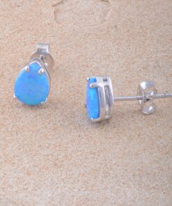 Alternative view of Sterling Silver Created Opal Stud Earrings 7mm Blue-Pear