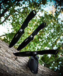 BladesUSA Perfect Point Throwing Knives – Set of 3 – Black Stainless Steel Blades and Handles w/ Spider Design, Nylon Sheath, Full Tang Construction, Well Balanced, Throwing Sport Knives – RC-1793B 28 91K7sNZiPhL