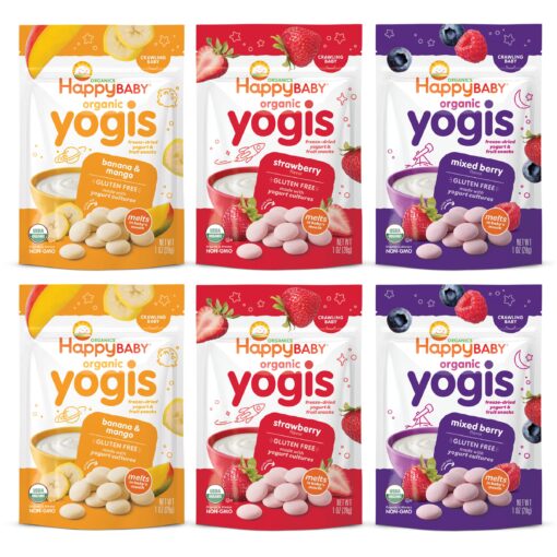 Happy Baby Organics Yogis Freeze-Dried Yogurt & Fruit Snacks, Variety Pack, 1 Ounce (Pack of 6) 1 Ounce (Pack of 6)