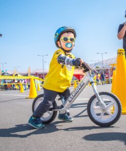 Strider 12” Pro Bike - No Pedal Balance Bicycle for Kids 18 Months to 5 Years - Includes Safety Pad, Padded Seat, Mini Grips, Flat-Free Tires & Number Plate - Tool Free Silver 19 91KCZIs49EL