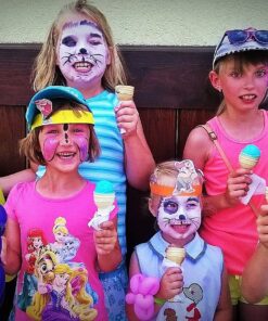 Mosaiz Facepaints Makeup Palette, Facepaint and Body Paint Set, Makeup Kit for Kids Party and Purim Costumes, Make up for Kids and Adults Professional, 18 Colors, 4 Metallic, 3 Brushes 30 Stencils 26 91KIgSeCQNL