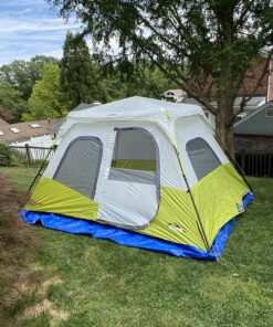 CORE 6 Person Instant Cabin Tent | Portable Large Pop Up Tent with Easy 60 Second Camp Setup for Family Camping | Included Hanging Organizer for Outdoor Camping Accessories Light Gray/Green 37 91KNByx627L