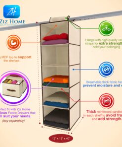 Alternative view of Ziz Home Hanging Closet Organizer | 5 Shelf Beige | Closet Hanging Organizer | Closet Organizer Hanging Shelves | Sweater Hanging Organizer | Hanging Clothes Storage Hanging Shelf Closet Organizer 2