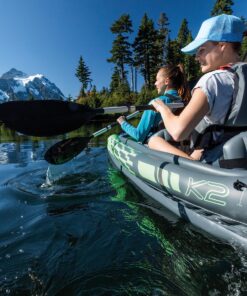 INTEX Challenger Inflatable Kayak Series: Includes Deluxe 86in Aluminum Oar and High-Output Pump – SuperStrong PVC – Adjustable Seat with Backrest – Removable Skeg – Cargo Storage Net green/blue 2-person 29 91KNnn8DamL