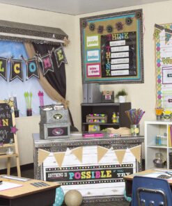 Teacher Created Resources TCR5614 Chalkboard Brights Pennants Welcome Bulletin Board, Paper, Multi 11 91KUFun1sjL