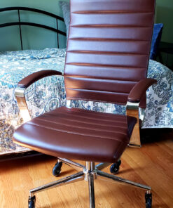 Amazon Basics High-Back Executive Swivel Office Desk Chair with Ribbed Puresoft Upholstery, Lumbar Support, Modern Style, 23.25"D x 24.75"W x 45.25"H, Brick Red 37 91KVpuIeznL