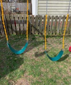 Jungle Gym Kingdom Swings for Outdoor Swing Set - Pack of 2 Swing Seat Replacement Kits with Heavy Duty Chains - Backyard Swingset Playground Accessories for Kids (Green) Green, 2 Pack Standard 43 91KfriVfFmL