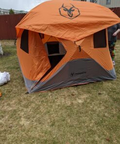 Gazelle Tents T4 Hub Tent, Easy 90 Second Set-Up, UV Resistant, Removable Floor, 4-Person, Orange, 78"x 94" x 94" 22272 T4 Orange/Grey 59 91Knh2KEVPL