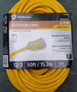 Southwire 2588SW0002 Outdoor Cord-12/3 SJTW Heavy Duty 3 Prong Extension Cord-for Commercial Use (50'; Yellow); 50 Feet 50 ft 35 91KoHklHEsL