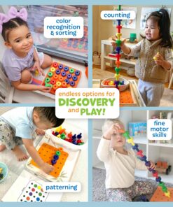 Skoolzy Montessori Sensory Pegboard 33 Piece Set - Develop Sensory Play Occupational Therapy STEM Learning Educational Toys for Kids 2+ - Includes Foam Board, Lacing String, Dice, Storage Bag, eBook Peg Set with Foam Board 28 91KvKnAhmNL