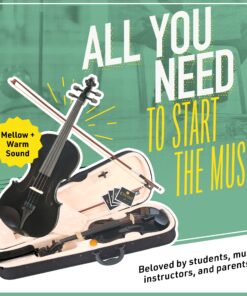 Alternative view of Mendini By Cecilio Violin For Beginners, Kids & Adults - Beginner Kit For Student w/Hard Case, Rosin, Bow - Starter Violins, Wooden Stringed Musical Instruments 4/4 MV Black