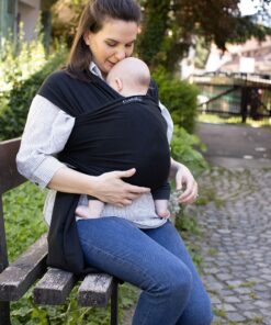 CuddleBug Baby Wrap Sling + Carrier - Newborns & Toddlers up to 36 lbs - Hands Free - Gentle, Stretch Fabric - Ideal for Baby Showers - One Size Fits All (Black) Black 23 91L1RFcmRHL