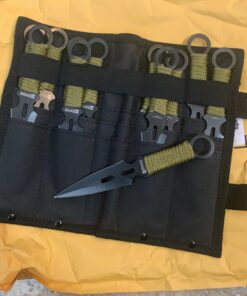 Whetstone Cutlery S-Force Kunai Knives - 12-Pack Black and Green Stainless-Steel Ninja Throwing Knife Set with Cord-Wrapped Handles and Carry Case 47 91L3BD0HGFL