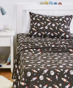 Amazon Basics 3 Piece Kid's Soft Easy-Wash Microfiber Sheet Set, Twin (Pack of 3), Space Grey Rockets Print Twin (Pack of 3) 12 91L7hADFHkL