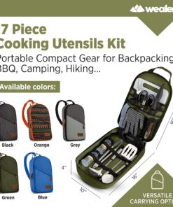 Camp Kitchen Cooking Utensil Set Travel Organizer Grill Accessories Portable Compact Gear for Backpacking BBQ Camping Hiking Travel Cookware Kit Water Resistant Case (Green 13 Piece Set) Green 26 91L9CKiiRLL