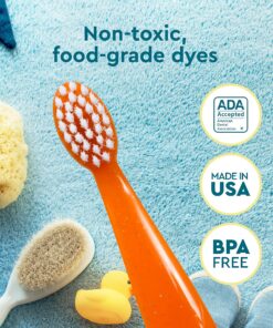 RADIUS Totz Toothbrush Extra Soft Brush BPA Free & ADA Accepted Designed for Delicate Teeth & Gums for Children 18 Months & Up - Blue Coral Yellow - Pack of 3 3 Count (Pack of 1) Blue/Coral/Yellow 22 91LDn2Rc8vL