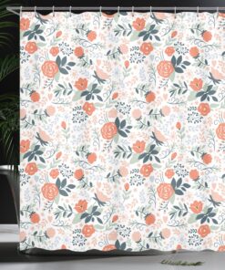 Ambesonne Floral Shower Curtain, Shabby Blooms Nature Inspired Botanical Beauty Illustration, Cloth Fabric Bathroom Decor Set with Hooks, 69" W x 70" L, Almond Green 6 91LKz46g51L