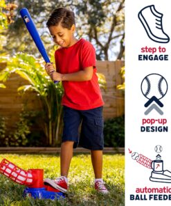 Franklin Sports Kids Baseball Pitching Machine - Pop A Pitch Baseball Batting Machine with Youth Bat + 3 Plastic Baseballs - Boys + Girls Baseball Toy,Red/Blue Baseball Pop A Pitch 27 91Let4eKTJL