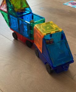 PicassoTiles 2 Piece Car Truck Construction Kit Toy Set Vehicle Educational Building Tile Magnetic Blocks Puzzle Magnets Toys with Re-Enforced Hitch and Long Bed for Girls Boys Toddler Ages 3+ PT20 51 91LhtOKcWwL