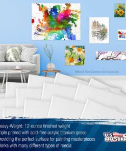 U.S. Art Supply 18 x 24 inch Stretched Canvas 12-Ounce Primed 6-Pack - Professional White Blank 3/4" Profile Heavy-Weight Gesso Acid Free Bulk Pack - Painting, Acrylic Pouring, Oil Paint 18" x 24" 13 91M GMRLPL