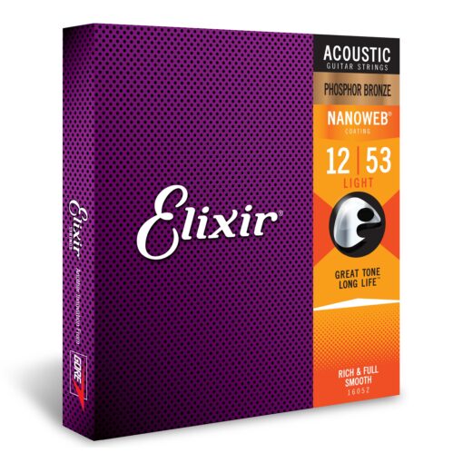 Elixir Strings - Acoustic Phosphor Bronze with NANOWEB Coating - Elixir Acoustic Guitar Strings - Light (.012-.053) Light (.012-.053)