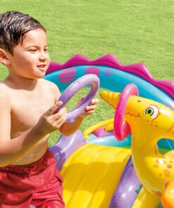 Intex Dinoland Inflatable Dinosaur Swimming Pool Kiddie Play Center with Water Slide, Dino Arch Water Sprayer, and Games for Ages 2 and Up, Multicolor 1 33 91M3k6IgDLL